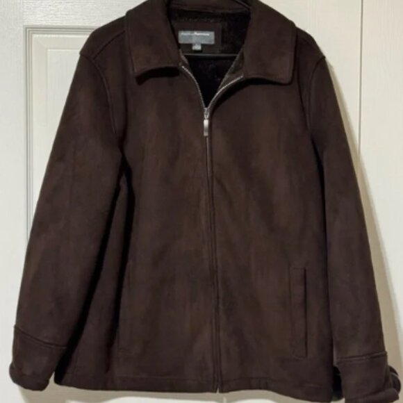 Perry Ellis Portfolio Men's Brown Faux Suede‎ and Fur Lining Jacket size Large - Picture 1 of 7